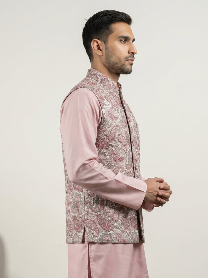 Men Paisley Embroidered Cotton Blend Nehru Jacket