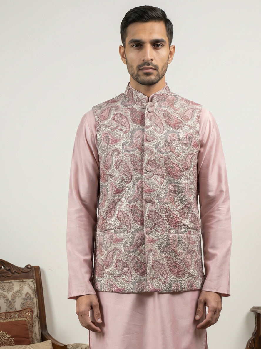 Men Paisley Embroidered Cotton Blend Nehru Jacket
