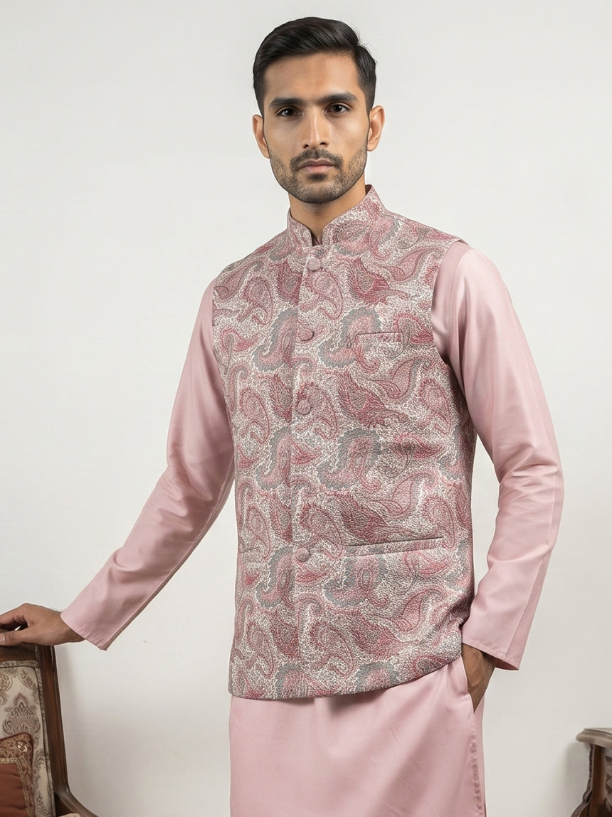 Men Paisley Embroidered Cotton Blend Nehru Jacket
