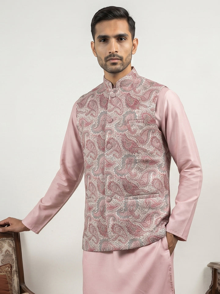 Men Paisley Embroidered Cotton Blend Nehru Jacket