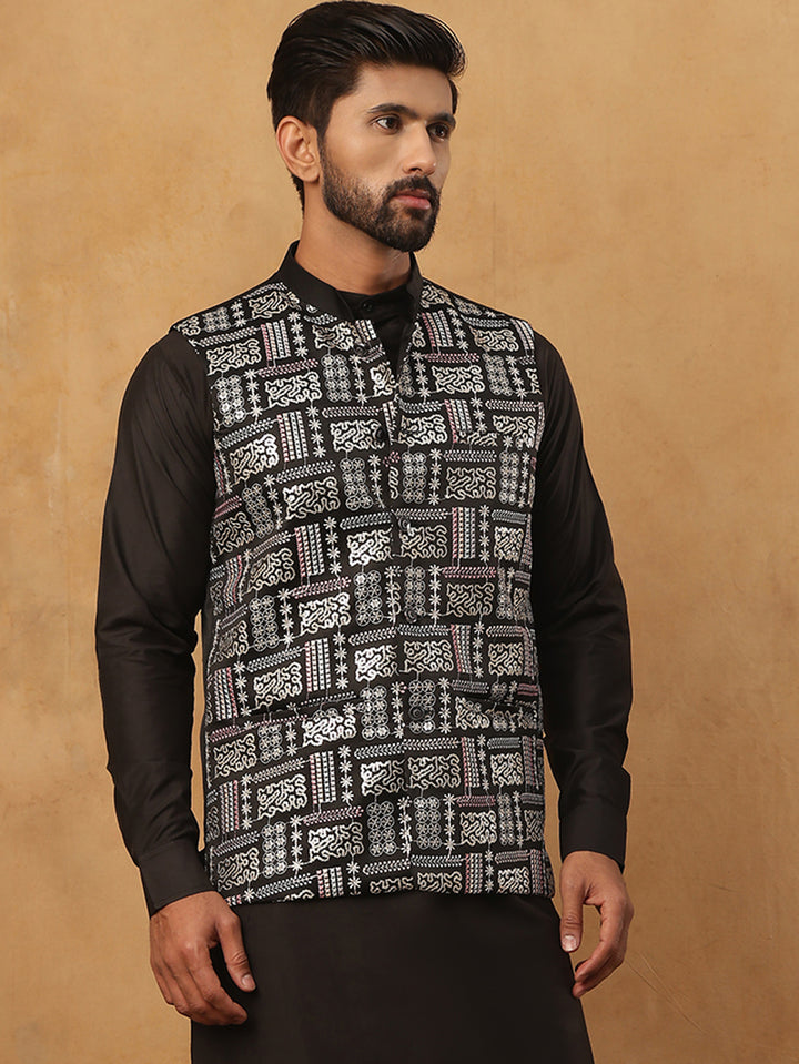 Men’S Silk Blend Embroidered Nehru Jacket