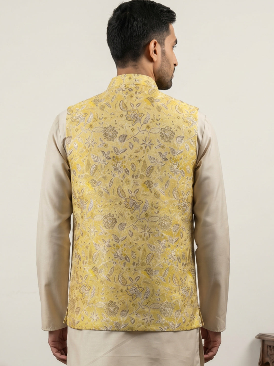 Men Floral Woven Silk Blend Nehru Jacket