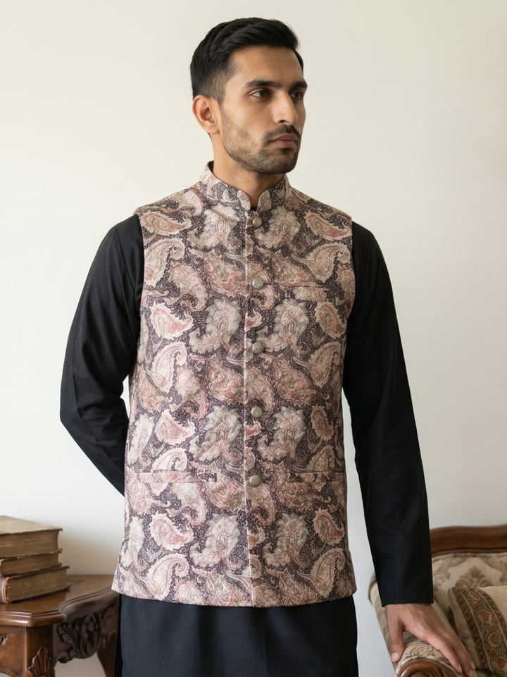 Men Paisley Embroidered Cotton Blend Nehru Jacket