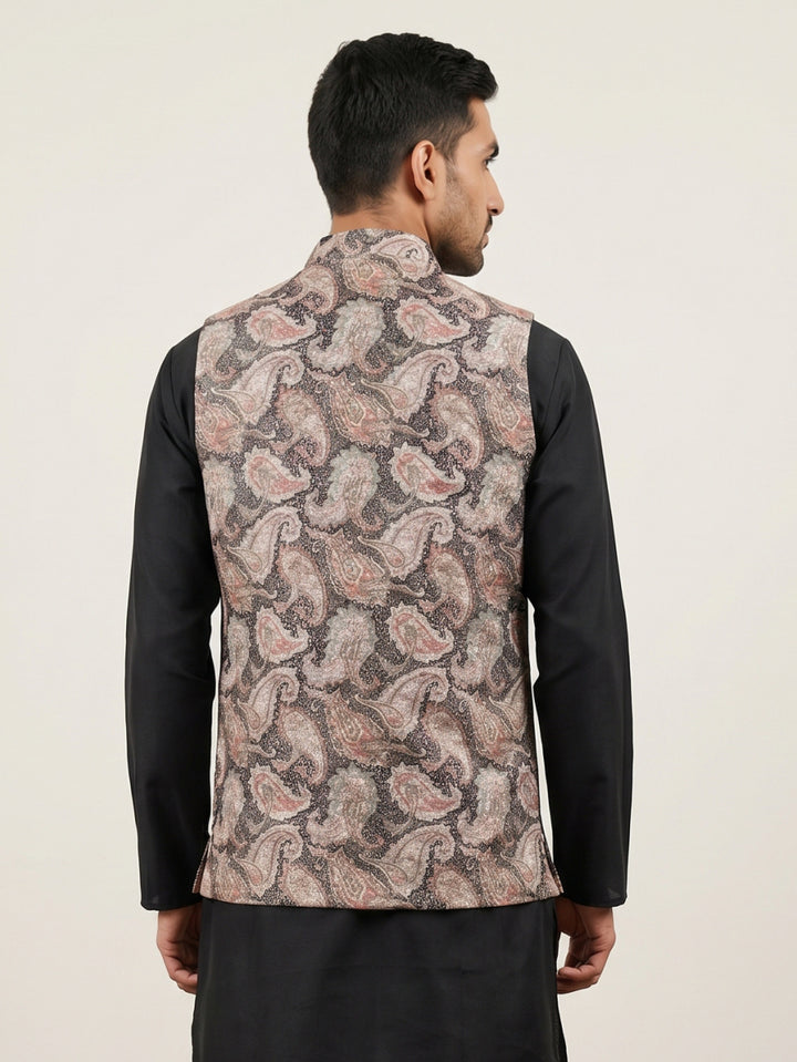 Men Paisley Embroidered Cotton Blend Nehru Jacket