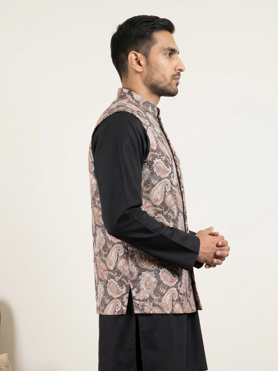 Men Paisley Embroidered Cotton Blend Nehru Jacket