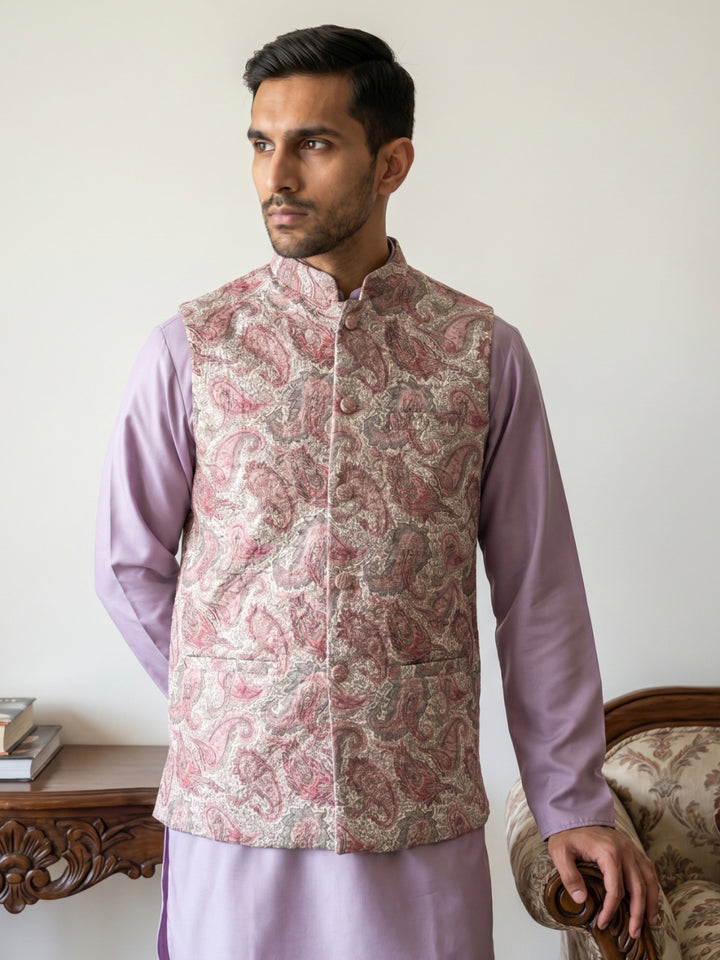 Men Paisley Embroidered Cotton Blend Nehru Jacket