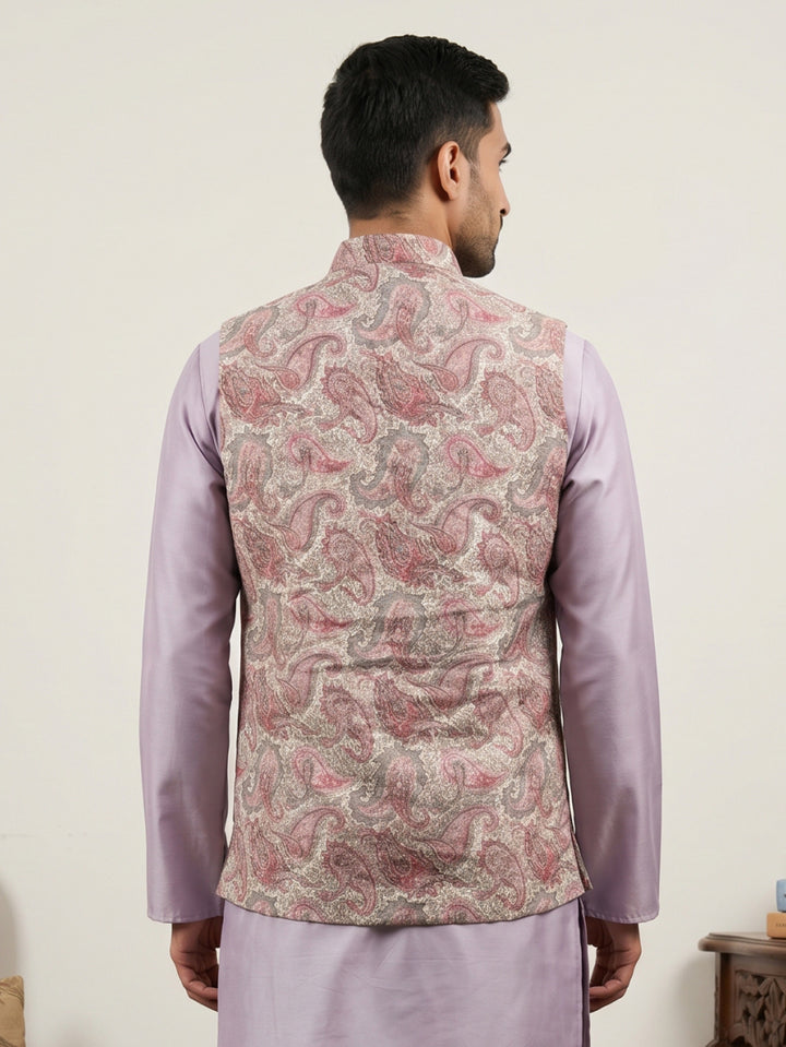 Men Paisley Embroidered Cotton Blend Nehru Jacket
