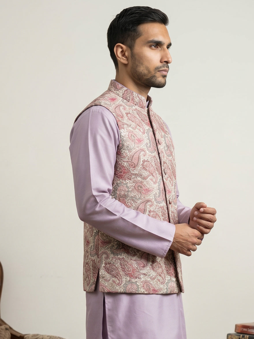 Men Paisley Embroidered Cotton Blend Nehru Jacket