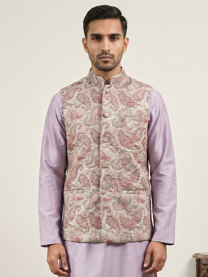 Men Paisley Embroidered Cotton Blend Nehru Jacket