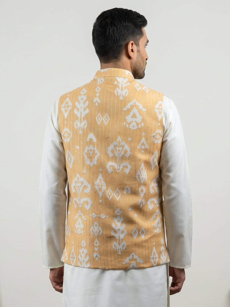 Men Ikat Printed Cotton Blend Nehru Jacket