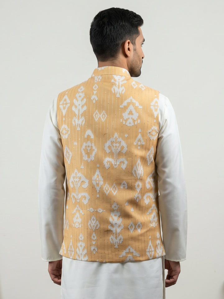 Men Ikat Printed Cotton Blend Nehru Jacket