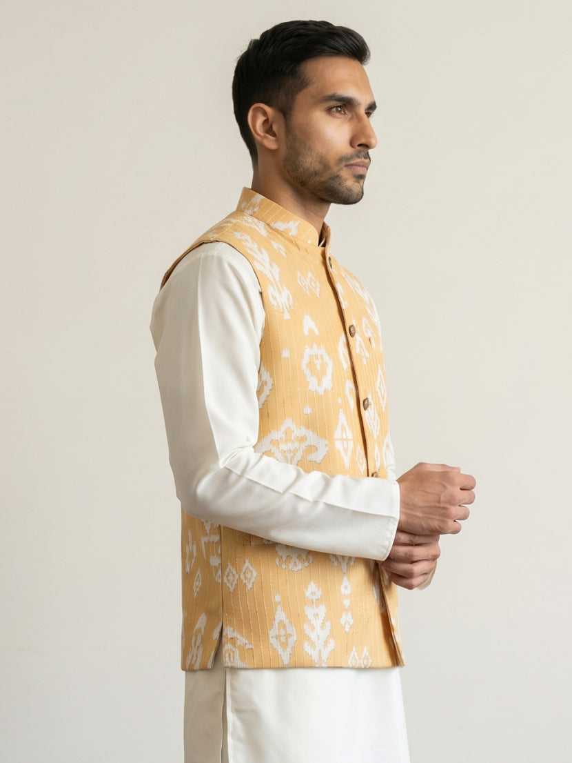 Men Ikat Printed Cotton Blend Nehru Jacket