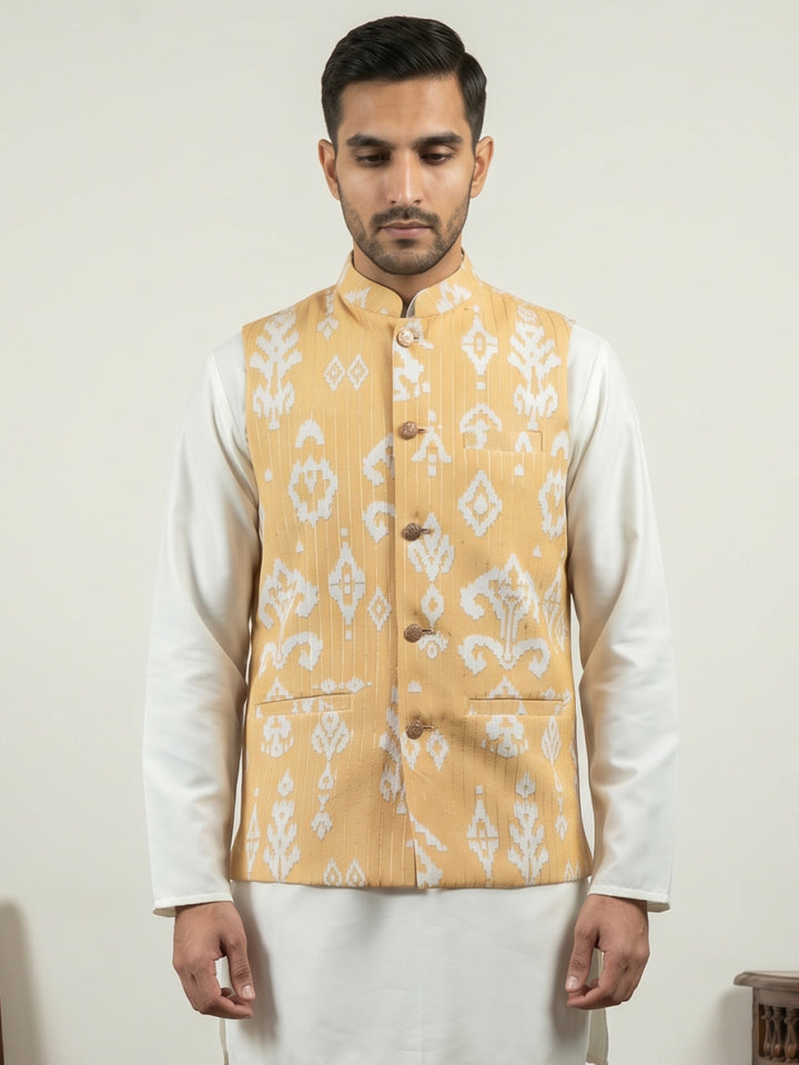 Men Ikat Printed Cotton Blend Nehru Jacket