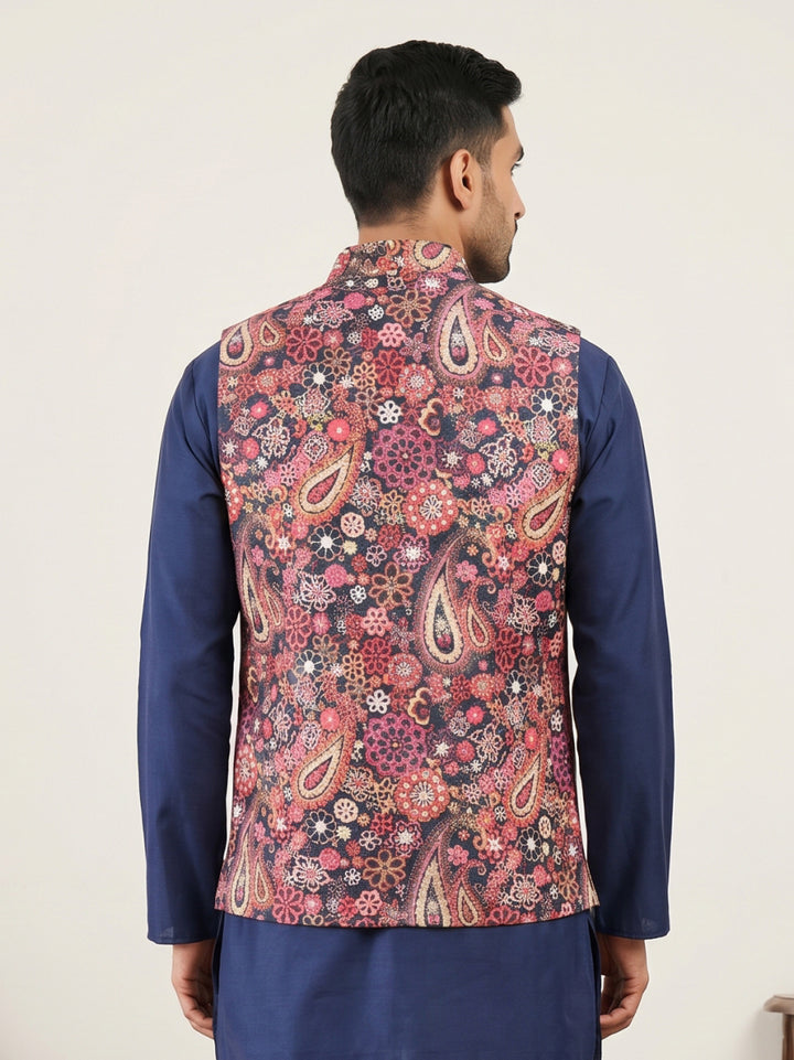 Paisley Floral Printed Cotton Blend Nehru Jacket