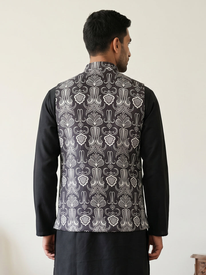 Geometric Motif Printed Cotton Blend Nehru Jacket