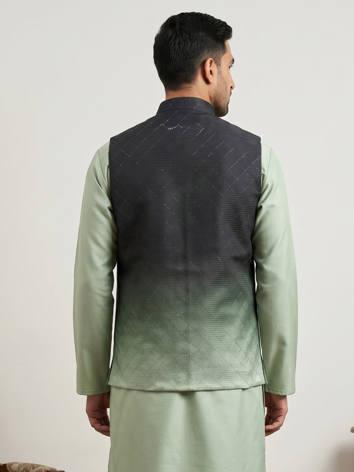 Ombre Textured Cotton Blend Nehru Jacket