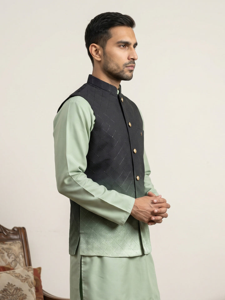 Ombre Textured Cotton Blend Nehru Jacket