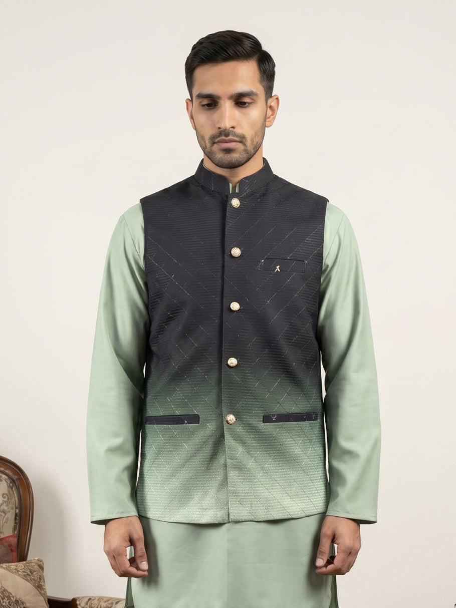 Ombre Textured Cotton Blend Nehru Jacket