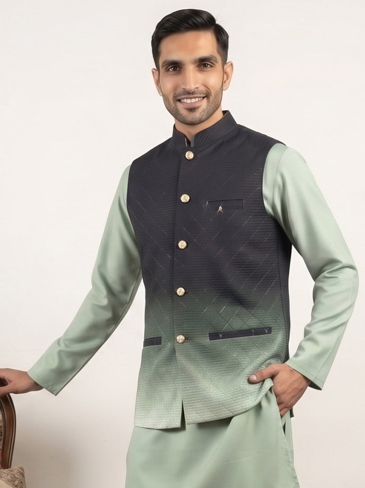 Ombre Textured Cotton Blend Nehru Jacket