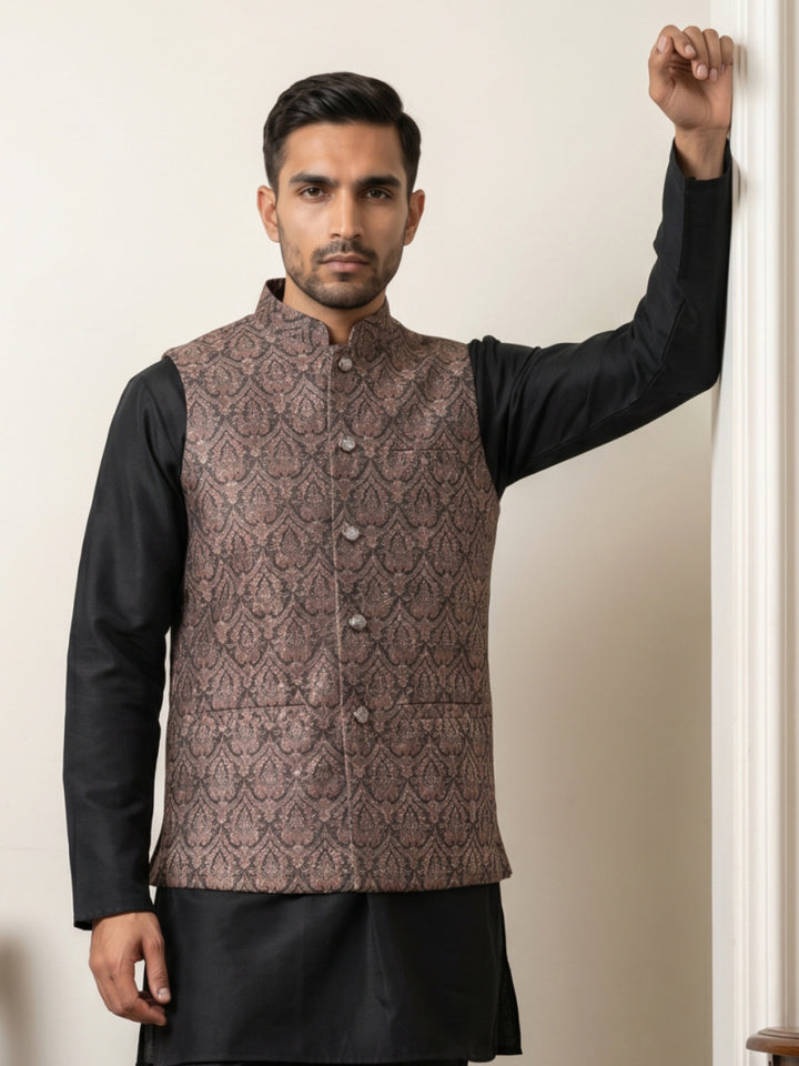 Traditional Embroidered Cotton Blend Nehru Jacket