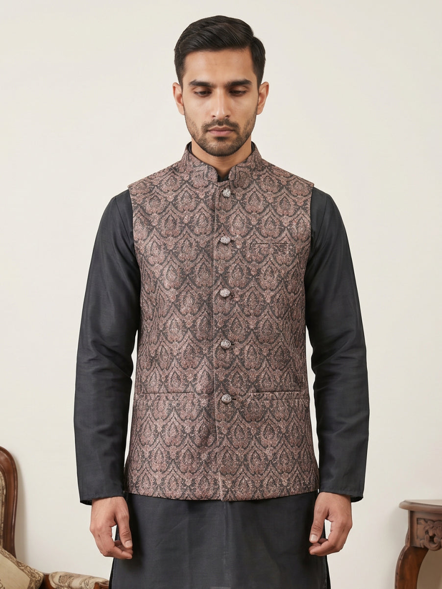 Traditional Embroidered Cotton Blend Nehru Jacket