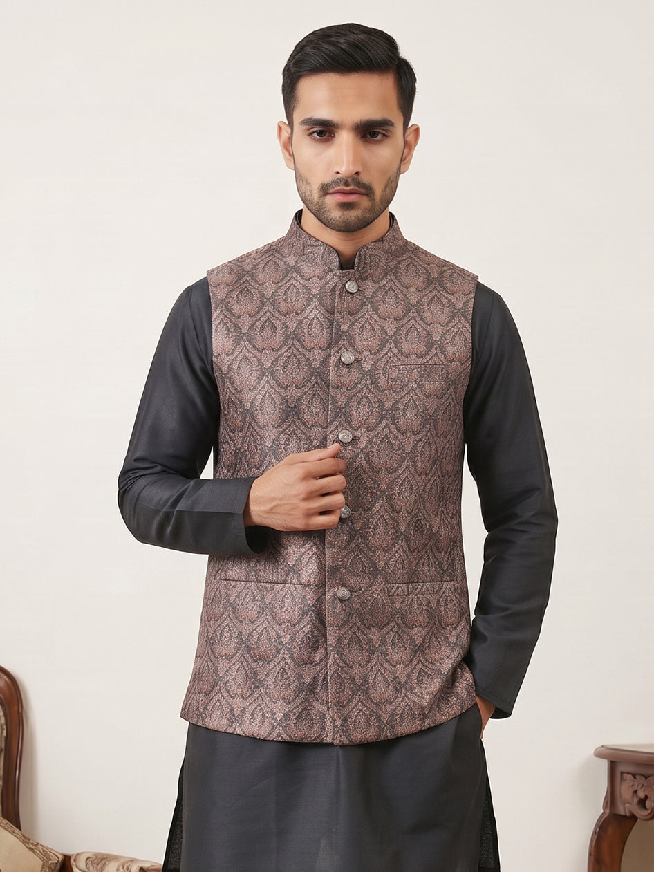 Traditional Embroidered Cotton Blend Nehru Jacket