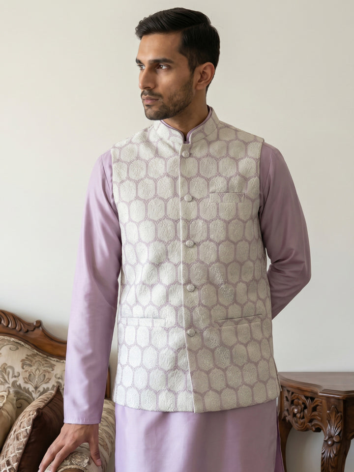 Geometric Embroidered Cotton Blend Nehru Jacket
