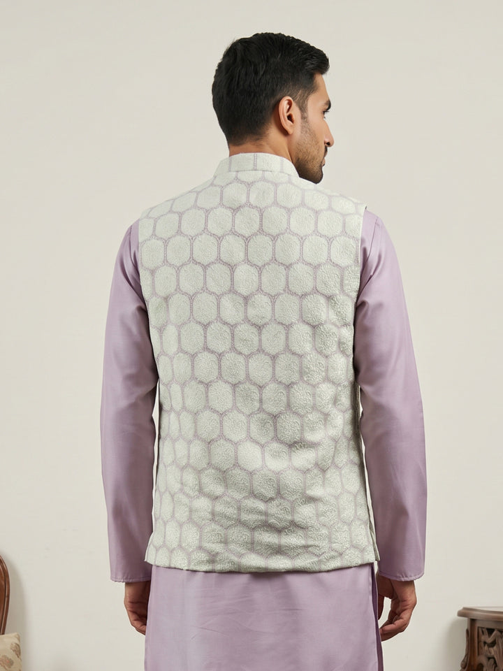 Geometric Embroidered Cotton Blend Nehru Jacket