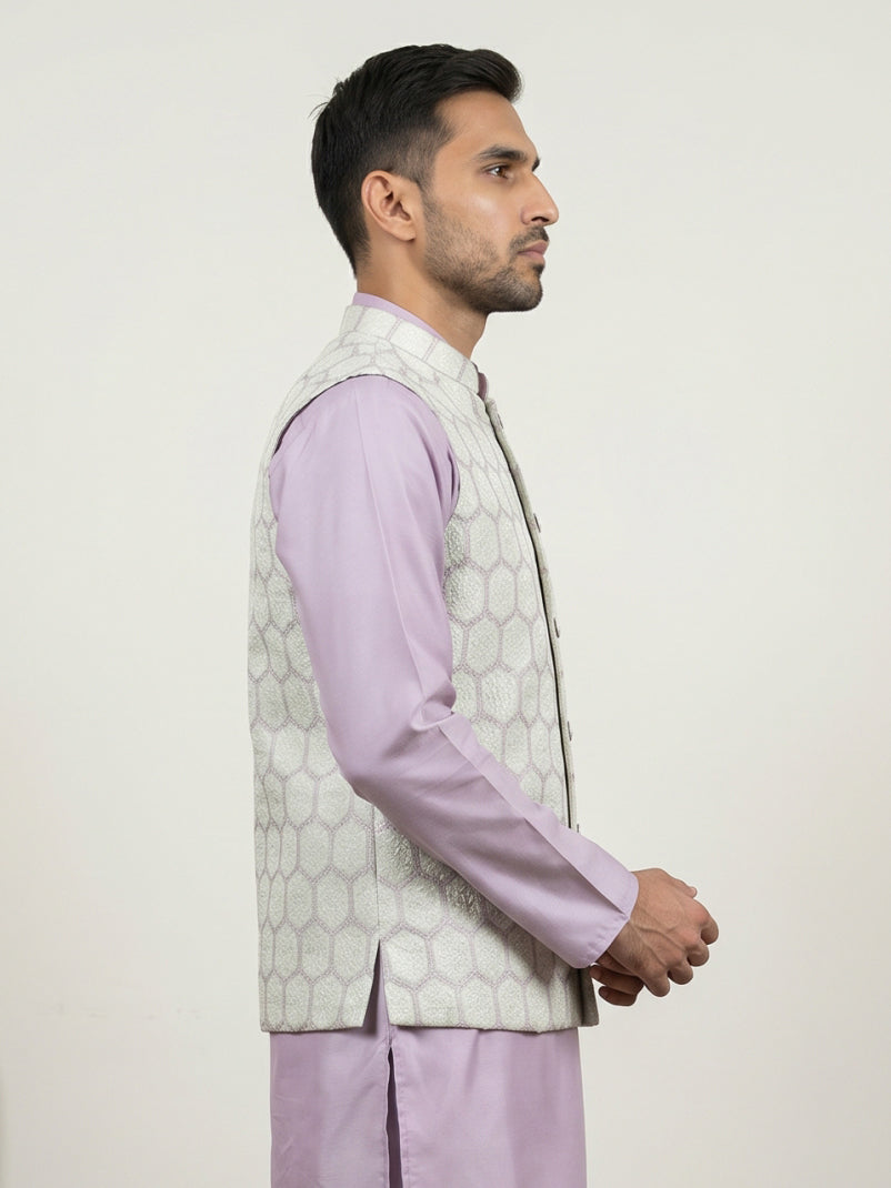 Geometric Embroidered Cotton Blend Nehru Jacket