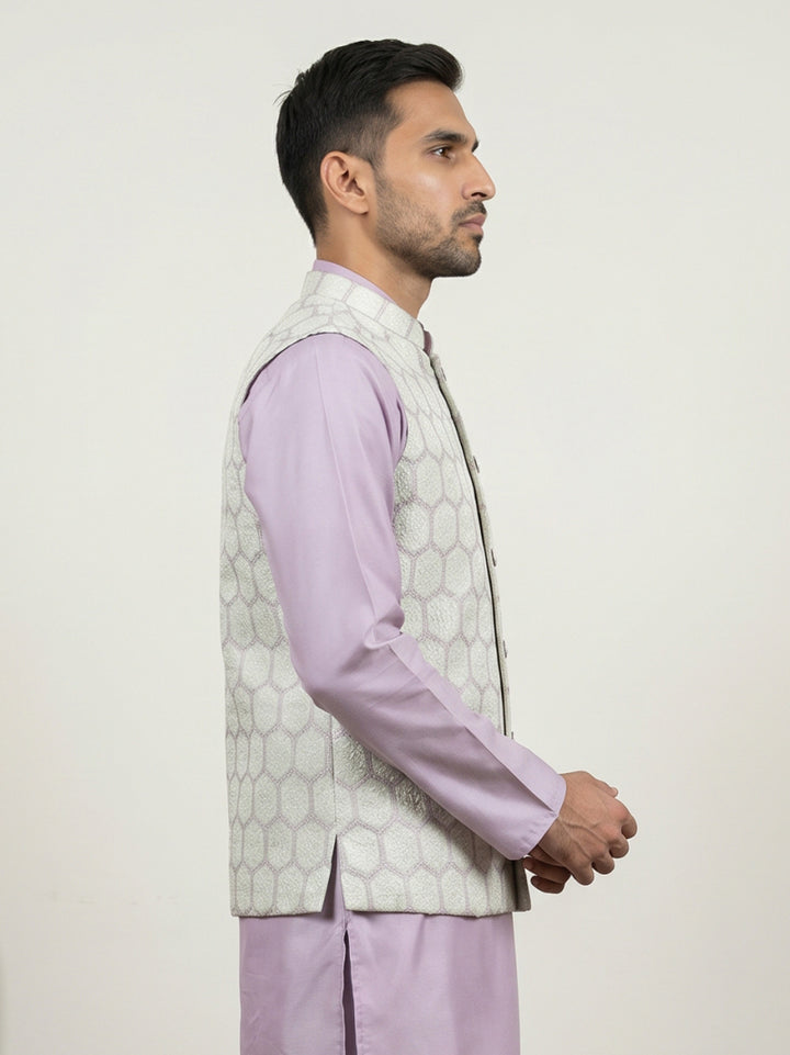 Geometric Embroidered Cotton Blend Nehru Jacket