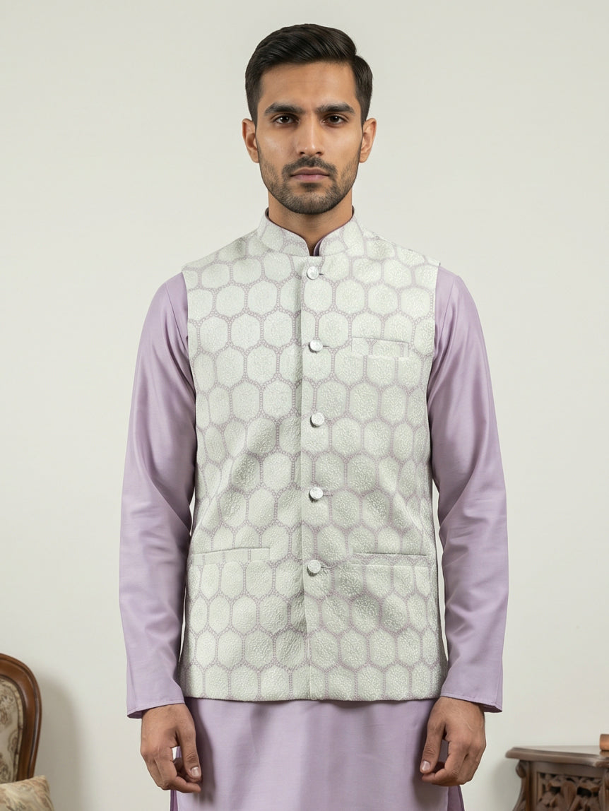 Geometric Embroidered Cotton Blend Nehru Jacket