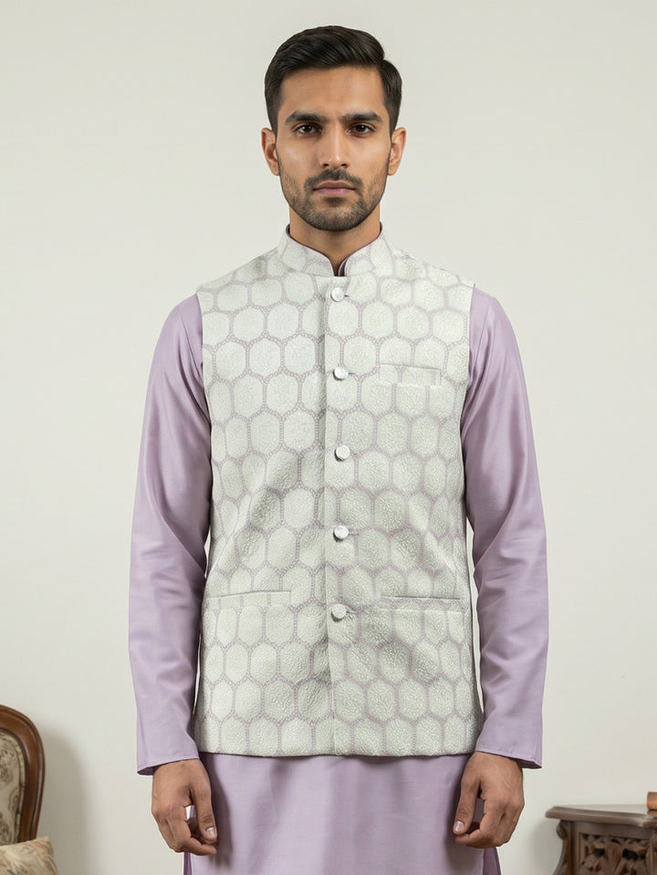 Geometric Embroidered Cotton Blend Nehru Jacket