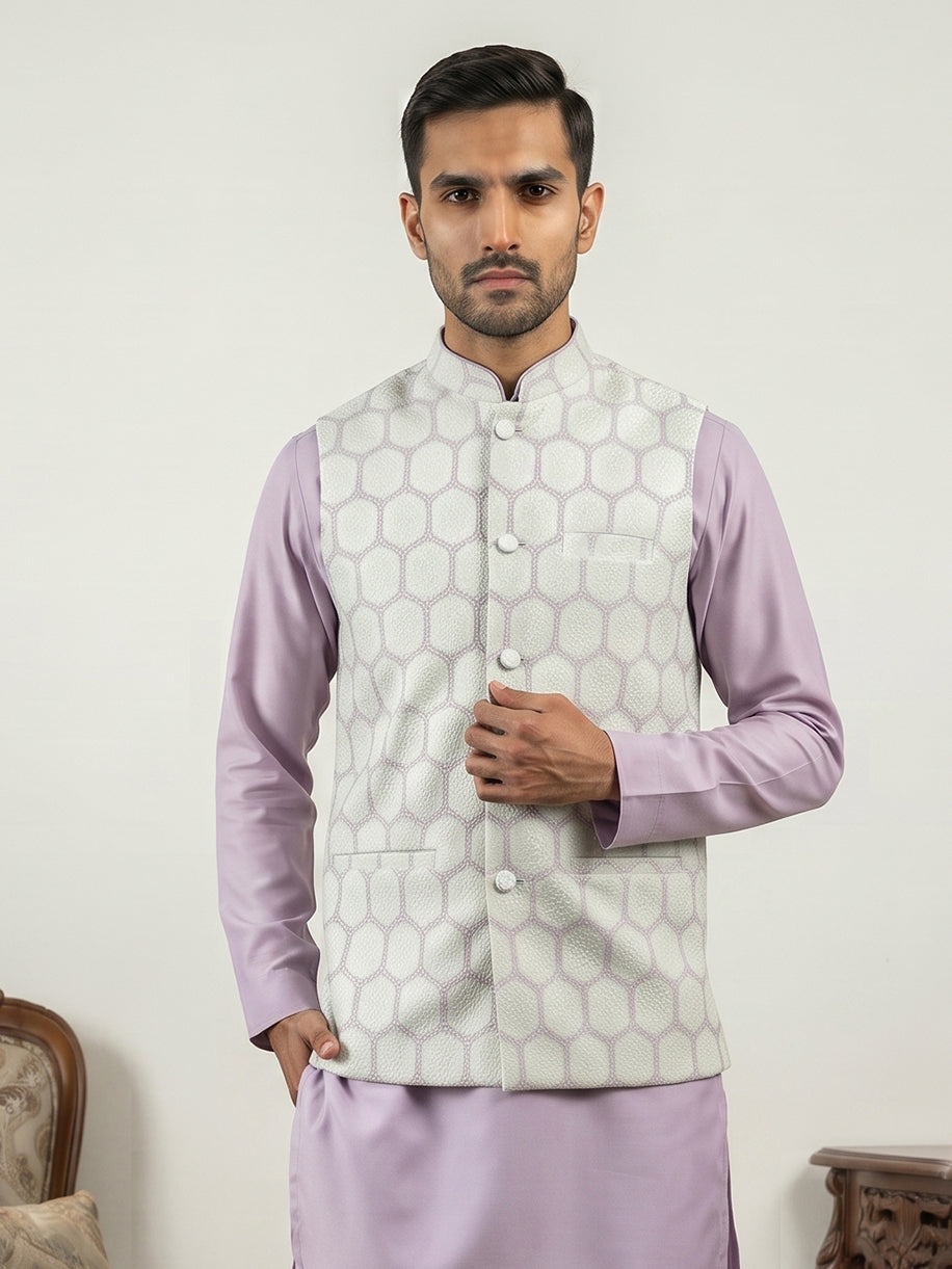 Geometric Embroidered Cotton Blend Nehru Jacket
