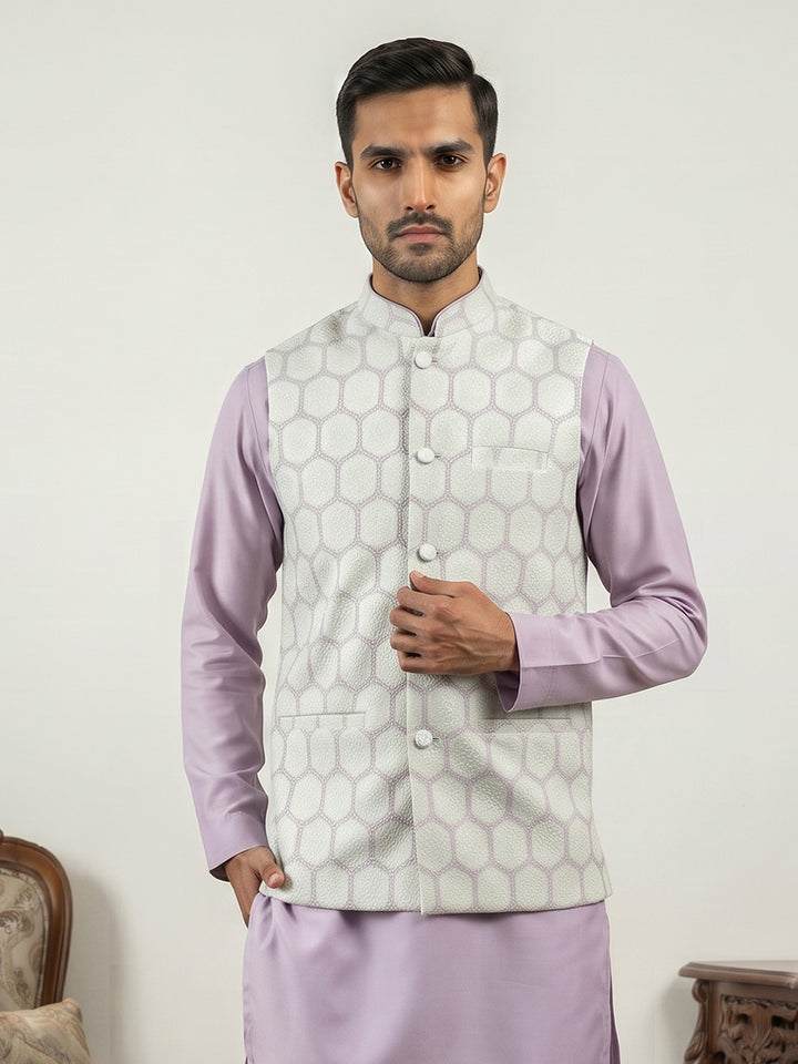 Geometric Embroidered Cotton Blend Nehru Jacket