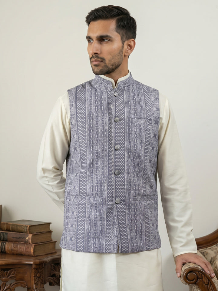 Traditional Woven Design Cotton Blend Nehru Jacket