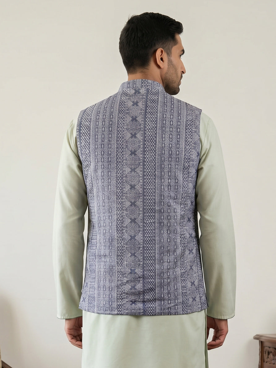 Traditional Woven Design Cotton Blend Nehru Jacket