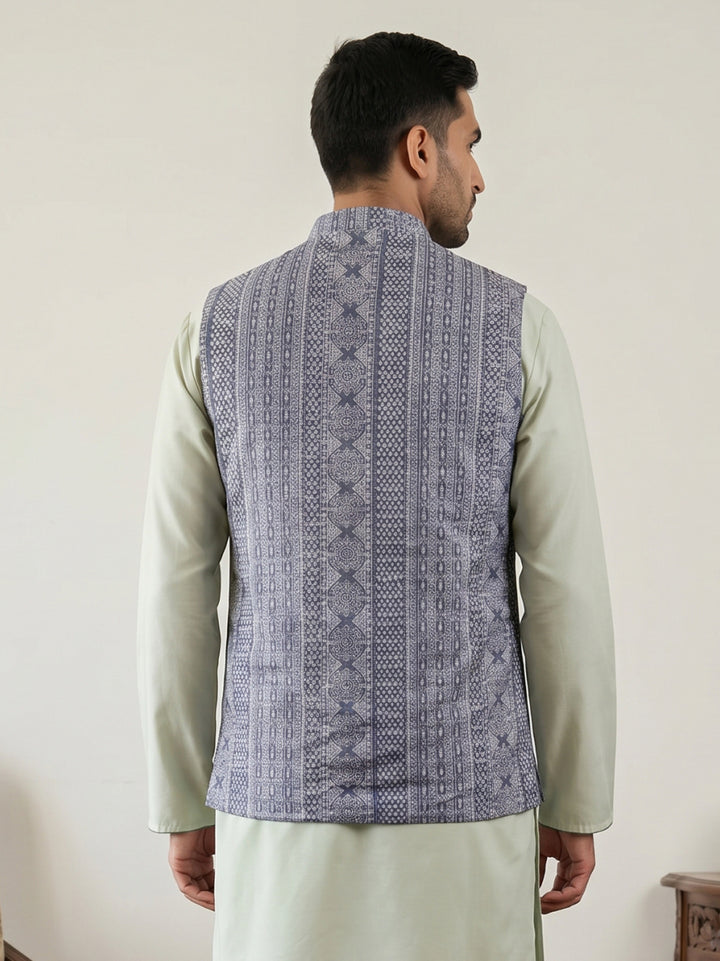 Traditional Woven Design Cotton Blend Nehru Jacket