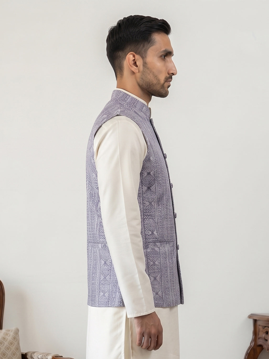 Traditional Woven Design Cotton Blend Nehru Jacket