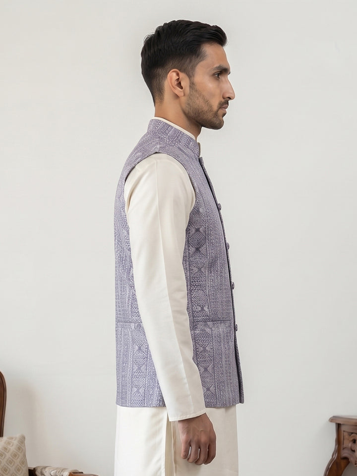 Traditional Woven Design Cotton Blend Nehru Jacket