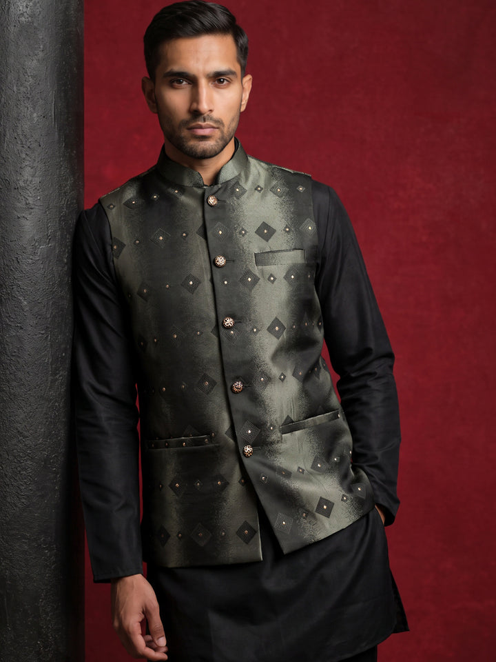 Men Jacquard Woven Design Nehru Jacket