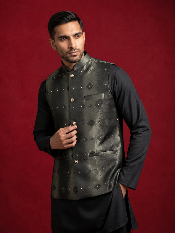 Men Jacquard Woven Design Nehru Jacket
