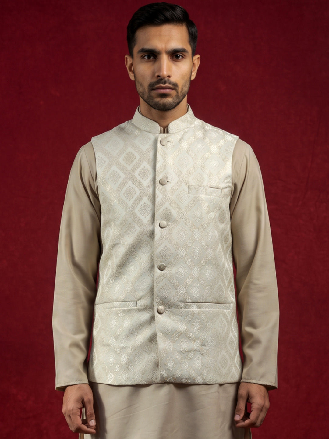 Men Jacquard Woven Design Nehru Jacket
