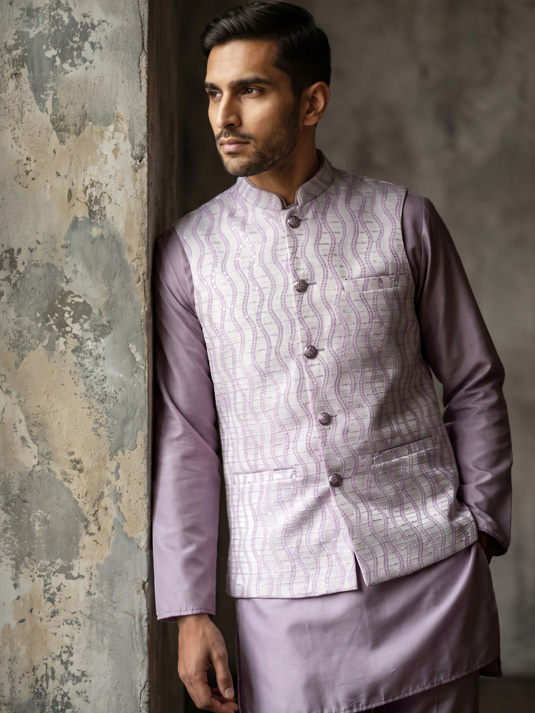 Men Jacquard Woven Design Nehru Jacket