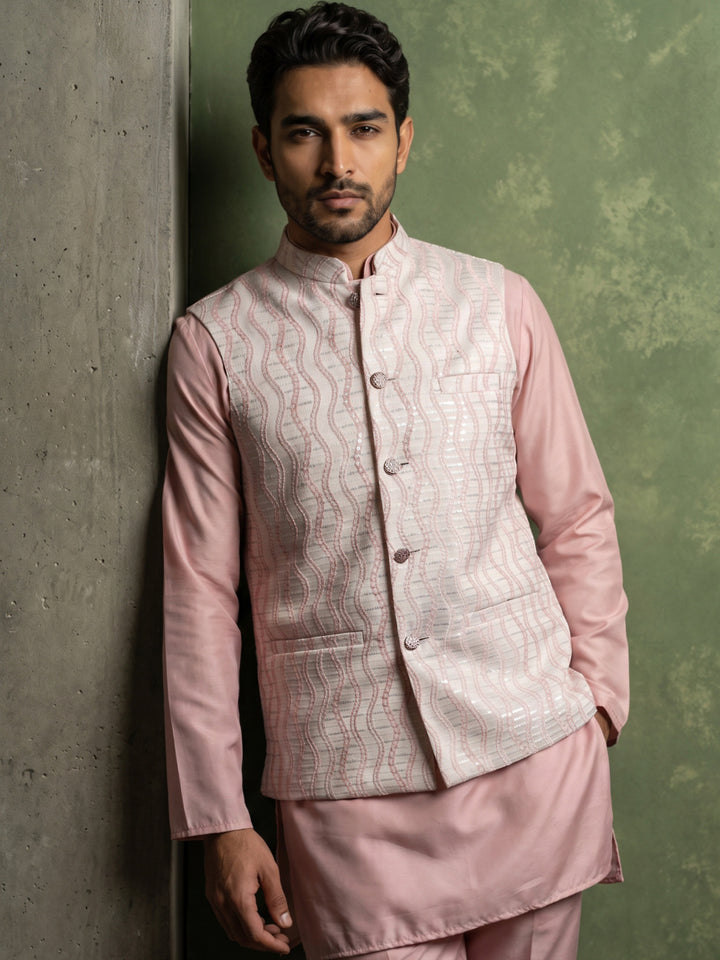 Men Jacquard Woven Design Nehru Jacket