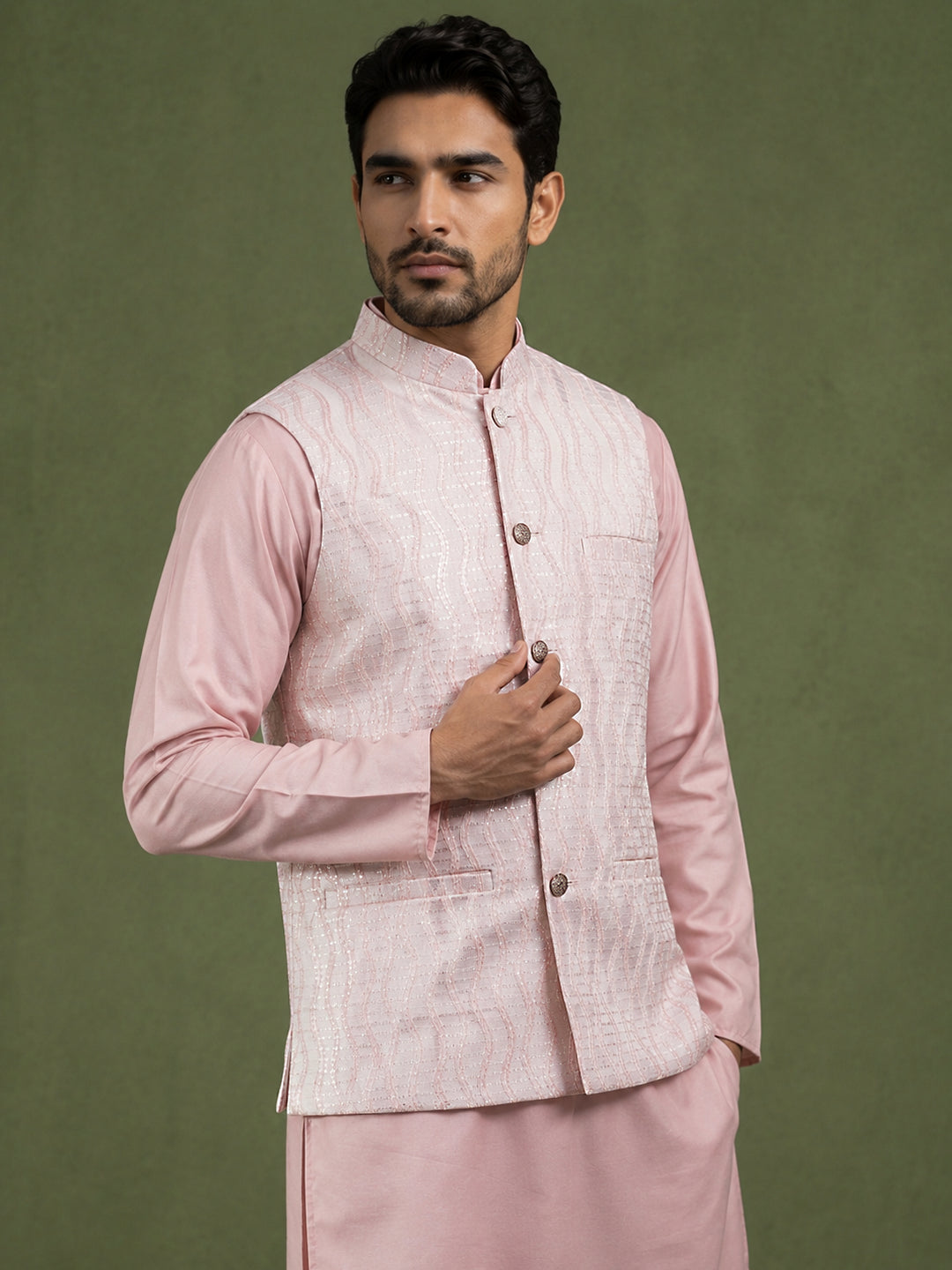Men Jacquard Woven Design Nehru Jacket