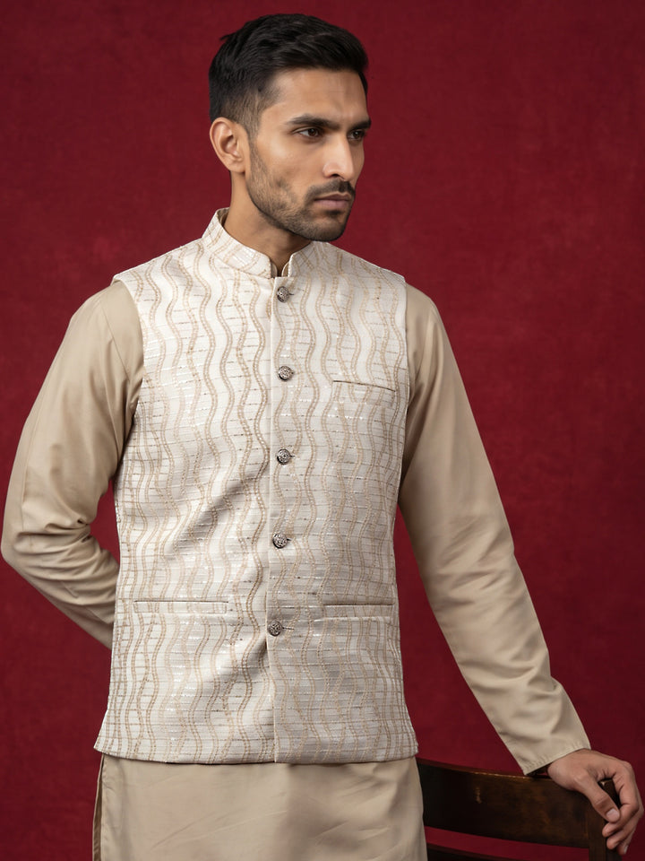 Men Jacquard Woven Design Nehru Jacket