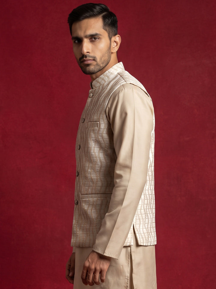 Men Jacquard Woven Design Nehru Jacket