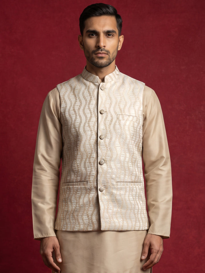 Men Jacquard Woven Design Nehru Jacket