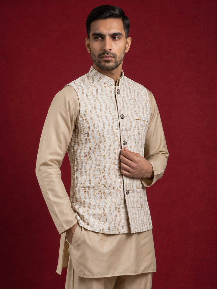 Men Jacquard Woven Design Nehru Jacket