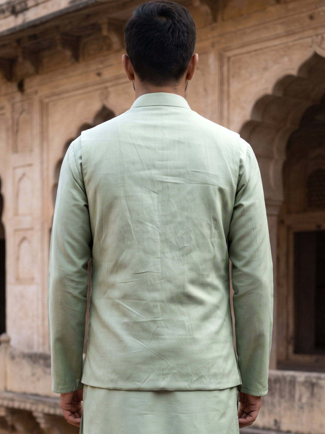 Men Silk Blend Embroidered Nehru Jacket